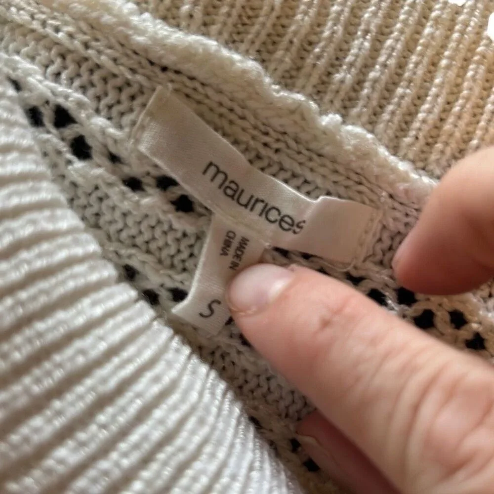Cream Knit Cowl Neck‎ Sweater Pullover Lightweight Open Weave